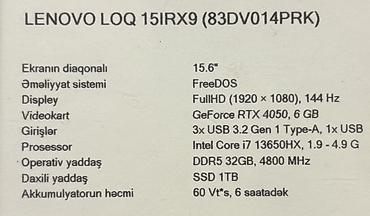 electronics: 🔥 LENOVO LOQ 15IRX9 – i7 / 32 GB RAM / RTX 4050 / 1 TB SSD 💰 Qiymət — 5