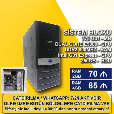 Masaüstü kompüterlər və iş stansiyaları: Sistem Bloku "G31/Dual Core/2-4GB Ram/250GB HDD" Ofis üçün Sistem