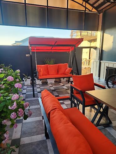 qatlanan stol: Veranda/bağ üçün metal karkaslı mebel dəsti Tərkibi: - 1 ədəd uzun — 4