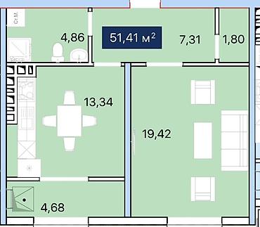 ansari bishkek: 1 комната, 51 м², Элитка, 1 этаж, ПСО (под самоотделку) — 1