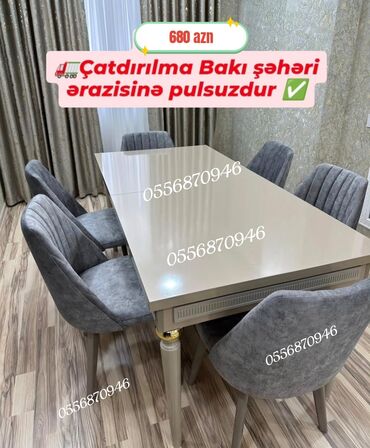 Masa və oturacaq dəstləri: Qonaq otağı üçün, Yeni, Açılmayan, Dördbucaq masa, 6 stul — 13