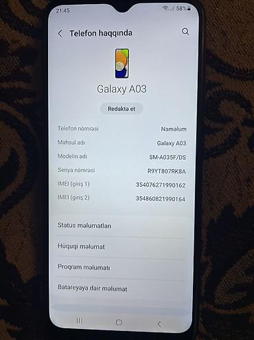 Mobil telefon və aksesuarlar: Samsung Galaxy A03, 32 GB, rəng - Qara, Face ID, İki sim kartlı — 3