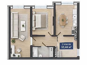 Продажа квартир: 2 комнаты, 55 м², Достук с. 106 серия улучшенная, 3 этаж, ПСО (под самоотделку) — 2