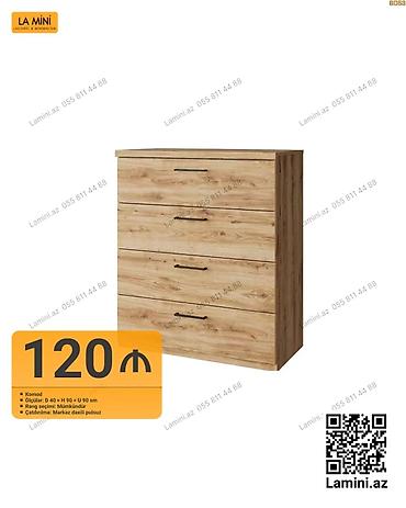Ev üçün mebel: Komod – taxta teksturalı, minimal dizayn. - 4 geniş çekmece: paltar — 1