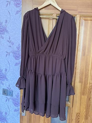 beli: Qadın paltarı – qəhvəyi şifon - Model: A-kəsim, bel qismində — 1