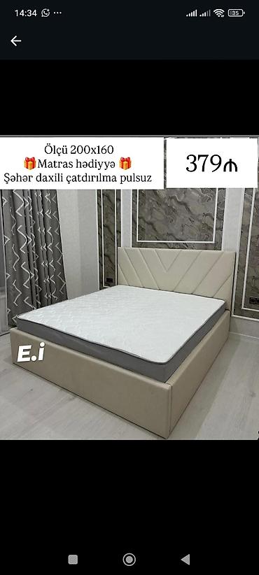 Mebel dəsti: Yumşaq başlıqlı iki nəfərlik çarpayı - Ölçü: 200x160 sm