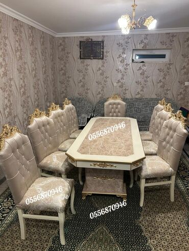 Masa və oturacaq dəstləri: Qonaq otağı üçün, Yeni, Açılmayan, Dördbucaq masa, 6 stul — 8