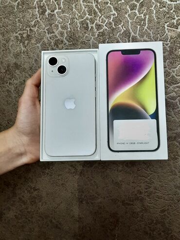 zaryatqa: IPhone 14, 128 GB, Starlight, Face ID, Simsiz şarj, Sənədlərlə