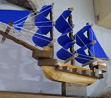 Gəmi modelləri: Taxta yelkənli gəmi maketi - Material: təbii ağac (korpus və — 1