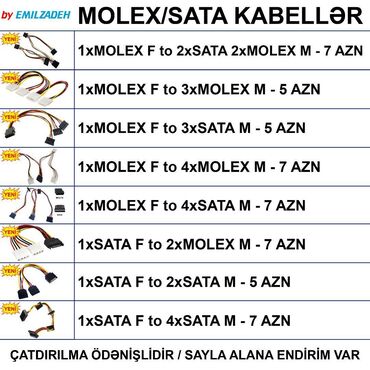 Soyutma sistemləri: Kabellər "Molex/SATA" 🚚Metrolara və ünvana çatdırılma var