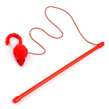 игрушки для животных: Игрушка - дразнилка для кошки, палка с мышкой красного цвета
