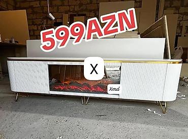 tavan ustası: Ağ rəngli, dekorativ elektrik ocaqlı TV tumba - Ön paneldə şüşəli — 1