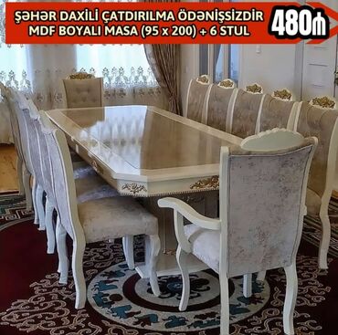 qonaq mebel dəstləri: Для гостиной, Новый, Нераскладной, Прямоугольный стол, 6 стульев, Азербайджан