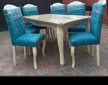 Masa və oturacaq dəstləri: Qonaq otağı üçün, Yeni, Açılmayan, Dördbucaq masa, 6 stul — 6