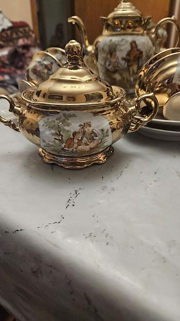 dəm caydan: Çay dəsti, rəng - Qızılı, Farfor, Polşa — 2
