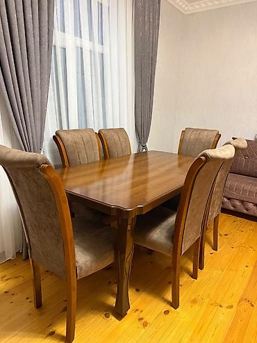 Qonaq otağı üçün, İşlənmiş, Açılan, Dördbucaq masa, 6 stul