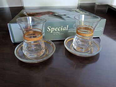 Çay dəstləri və servizlər: Çay dəsti, rəng - Qızılı, Şüşə, 6 nəfərlik, Türkiyə