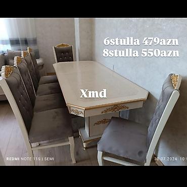 Masa və oturacaq dəstləri: Mebel dəsti – masa və 6 stul - Klassik üslubda, ağ-krem rəngli masa; — 14