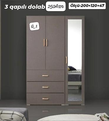 Ev üçün mebel: 3 qapılı paltar dolabı - Ölçü: 200 × 120 × 47 sm - Rəng: tünd boz - — 1