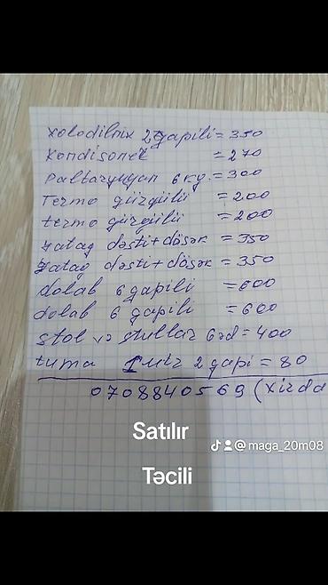 mebel satisi ikinci el: Mebel və məişət əşyaları paketi Mətndə göstərilən siyahıya əsasən — 1
