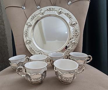 turk pastel destleri: Çay dəsti, rəng - Gümüşü, Farfor, 6 nəfərlik — 2