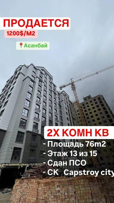 Продажа квартир: 2 комнаты, 76 м², Элитка, 13 этаж, ПСО (под самоотделку)