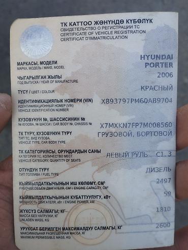 Hyundai Porter, 2006 г. Грузовой, бортовой. Цвет: красный. Правый at lalafo.kg Hyundai Porter, 2006 г. Грузовой, бортовой. Цвет: красный. Правый