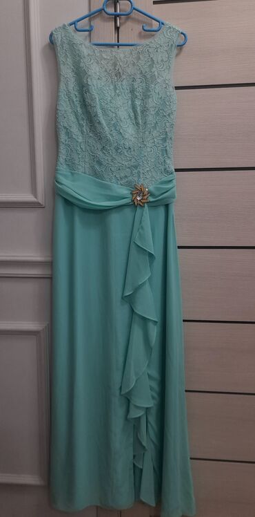 вечернее платье бирюзового цвета: Вечернее платье, Длинная модель, Шифон, Без рукавов, XS (EU 34), S (EU 36)