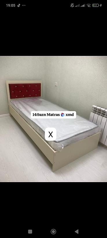 Tək nəfərlik çarpayı və matras dəsti - Rəng: krem karkas, başlıqda