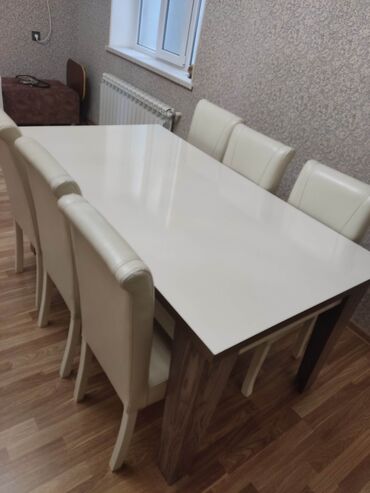 divar stolu: Qonaq otağı üçün, İşlənmiş, Transformer, Dördbucaq masa, 6 stul, Azərbaycan