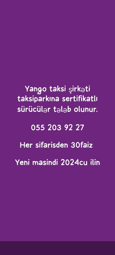 sürücü iş elanları 2023: Taksi sürücüsü tələb olunur