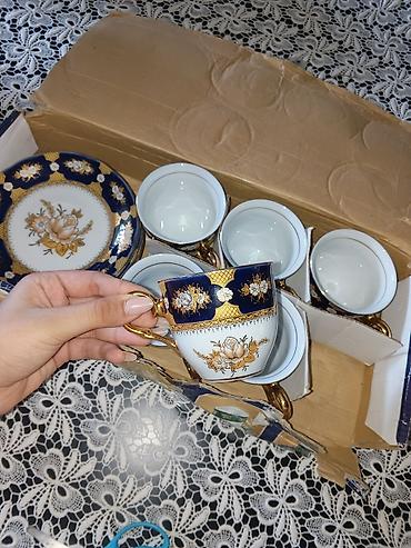çaydan dəsti: Çay dəsti, rəng - Göy, Farfor, 6 nəfərlik, Azərbaycan — 1