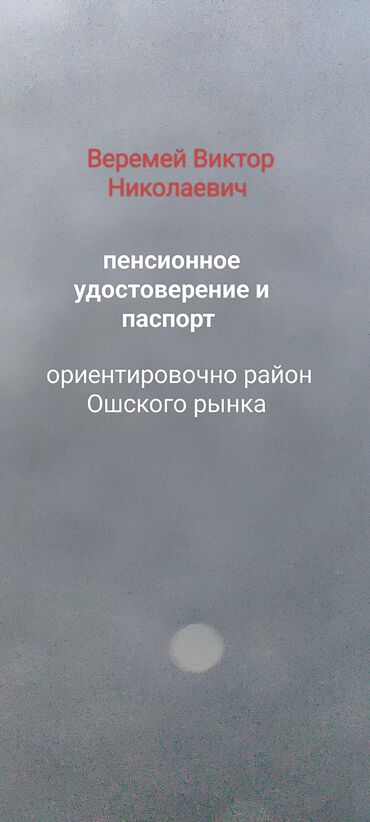 Бюро находок: Утеряно пенсионное удостоверение и паспорт Веремей Виктор Николаевич