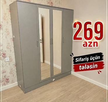 guzgulu: Güzgülü paltar şkafı – 3 qapılı, boz rəng. - Ön hissədə 2 ədəd tam — 1