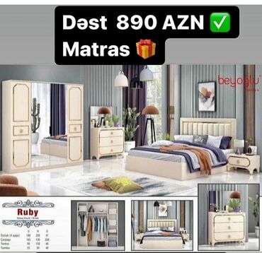 Yataq otağı dəstləri: İkinəfərlik çarpayı, Dolab, Termo, 2 tumba, Azərbaycan, Yeni — 22