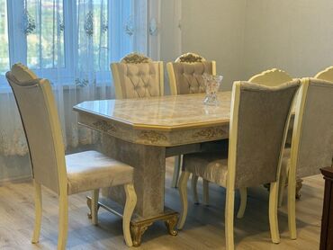 abşivka taxta: Qonaq otağı üçün, İşlənmiş, Kvadrat masa, 6 stul