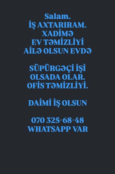 работа ночную смену официант: Xidmət: Ev və ofis təmizliyi, xadimə işi, süpürgəçi işi Təklif olunan