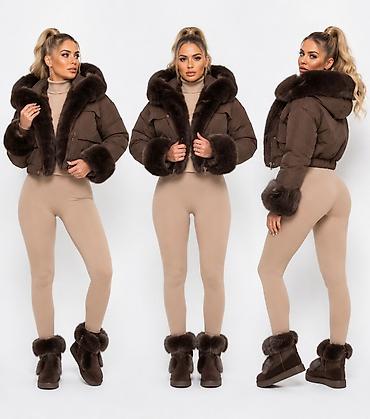 north face kacket: Kratka ženska jakna sa krznom – čokoladno braon - Model: puf jakna — 1