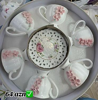 farfor heykelcik: Çay dəsti, rəng - Ağ, Farfor, 6 nəfərlik — 1