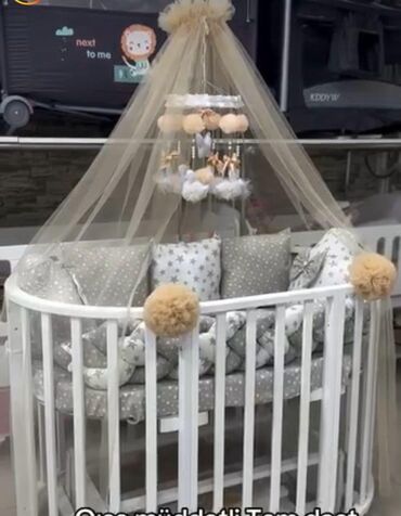 двухъярусная кровать для мальчика: Для девочки и мальчика, Новый, Овальная, Колыбель, С бортиками, С матрасом, С механизмом качания