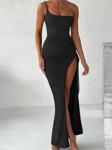 crna haljina duga: L (EU 40), color - Black, Cocktail, With the straps