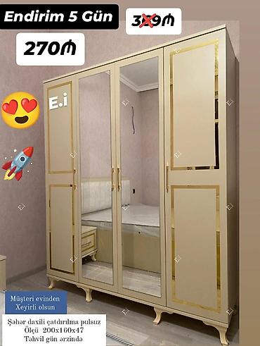 skaf islenmis: Yeni, 4 qapılı, Güzgülü, Bej, Açılan, Düz dolab — 1