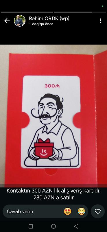 Məhsul: Kontakt Home hədiyyə/alış-veriş kartı Nominal: 300 AZN