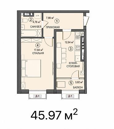 1 комната, 46 м², Арча-Бешик ж/м Элитка, 13 этаж, ПСО (под самоотделку)