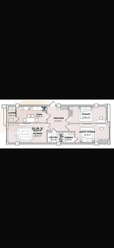 residence: 3 комнаты, 94 м², Азия Молл Элитка, 3 этаж, ПСО (под самоотделку) — 1