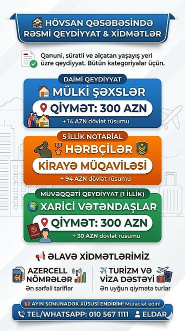 Digər xidmətlər: Qeydiyyat və Kirayə Müqavilələrinin Rəsmiləşdirilməsi Şəxsiyyət — 1