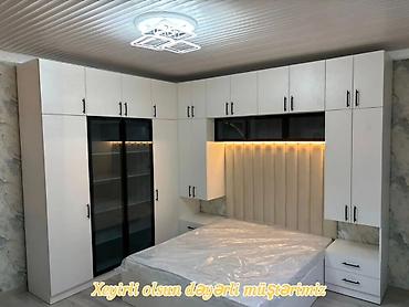 Yataq otağı üçün künc modul mebel dəsti - L şəklində yığılmış dolab