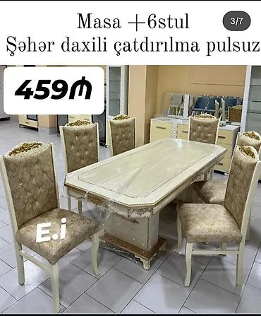 ber ber stolu: Qonaq otağı üçün, Yeni, Açılmayan, Dördbucaq masa, 6 stul — 2