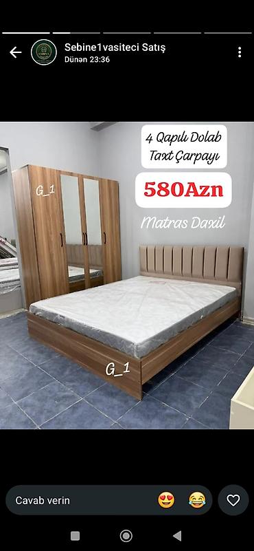 Yataq otağı dəsti – 4 qapılı dolab + taxt çarpayı Qiymət: 580 AZN