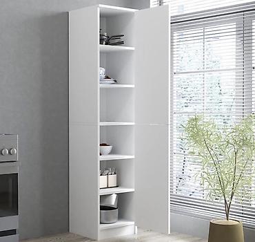 balkon skaf: Ağ rəngli hündür saxlama şkafı - Dizayn: Minimalist, düz xəttli — 2
